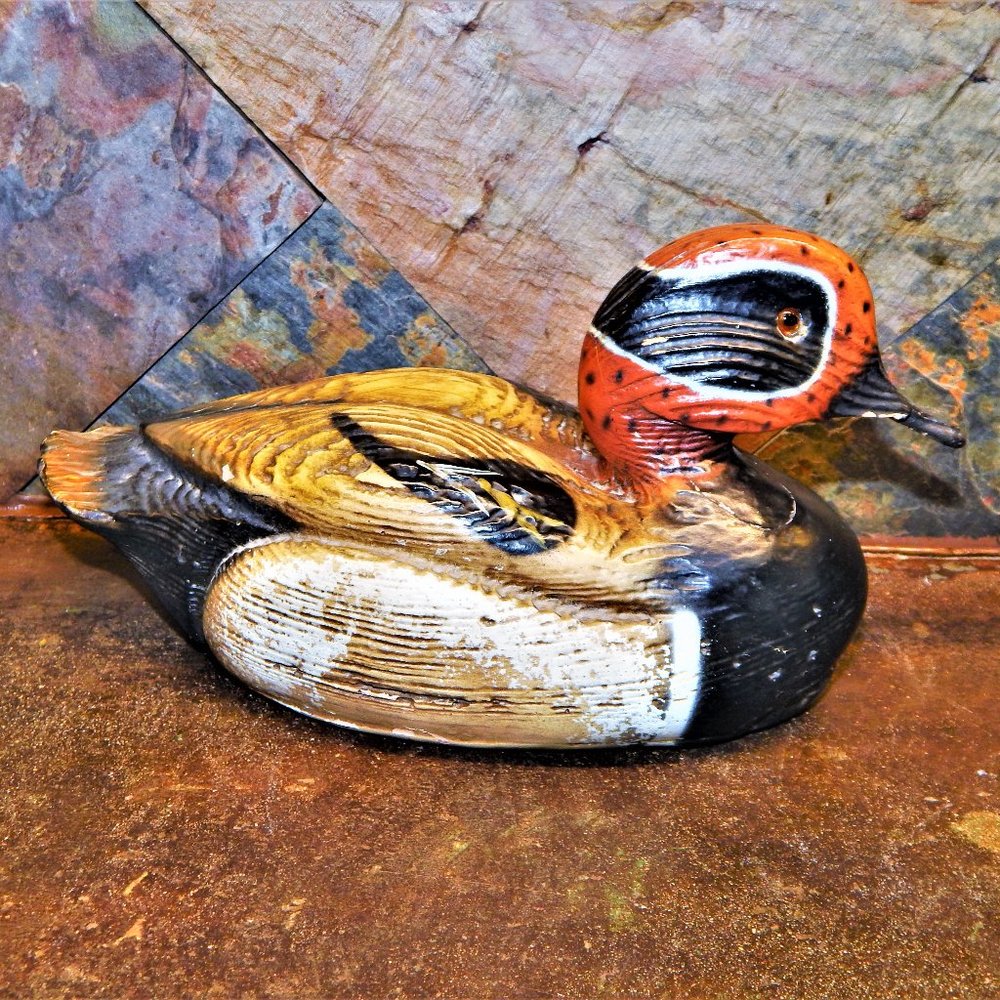 Vintage Rustic Charm Masked Redhead Ceramic Duck